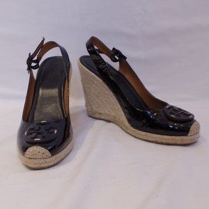 Tory Burch Black Patent Wedge Espadrilles- Sz. 8.5